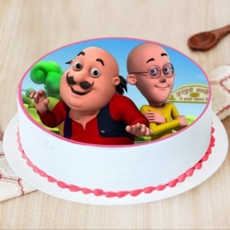 Motu Patlu Pineapple Photo Cake