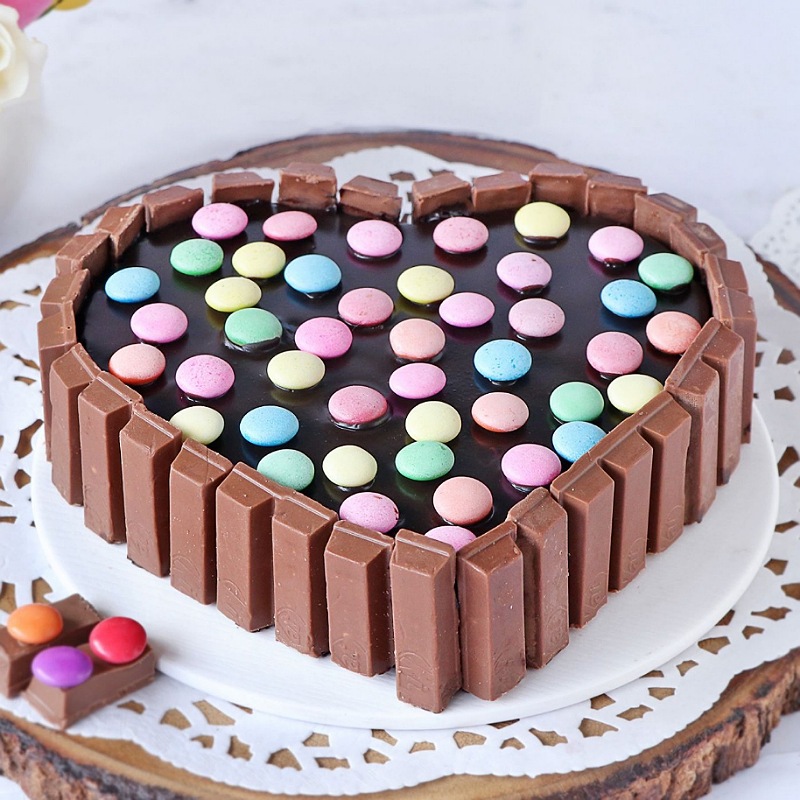 Heart-Shaped KitKat Gems Cake