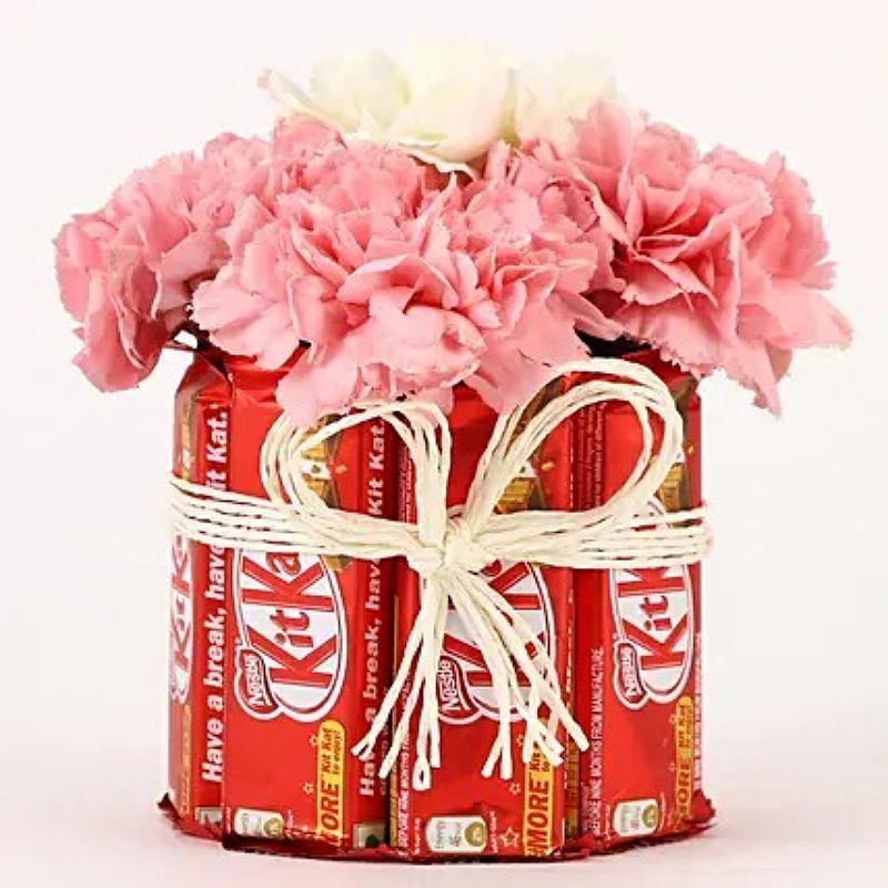 Carnations & Nestle KitKat Glass Arrangement