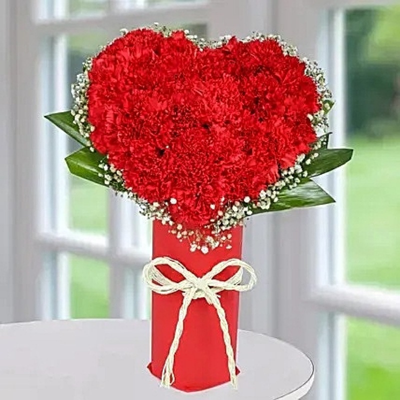 Red Carnation Heart Arrangement