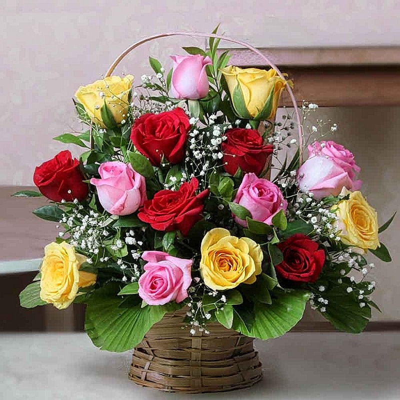 Mix Roses Basket Arrangement