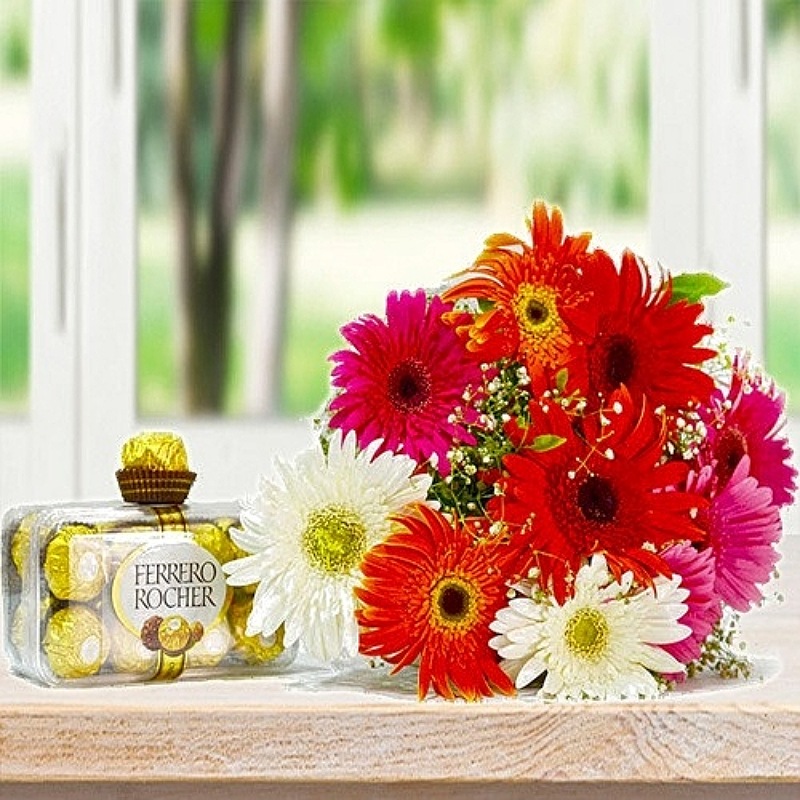 Radiant Gerberas With Ferrero