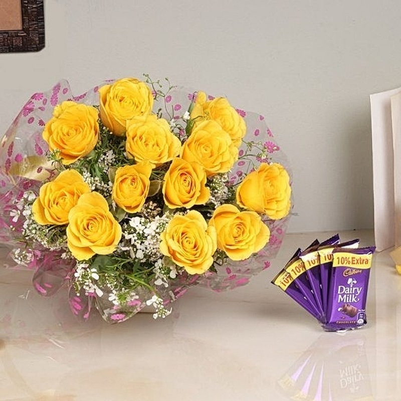 Yellow Roses N Dairy Milk