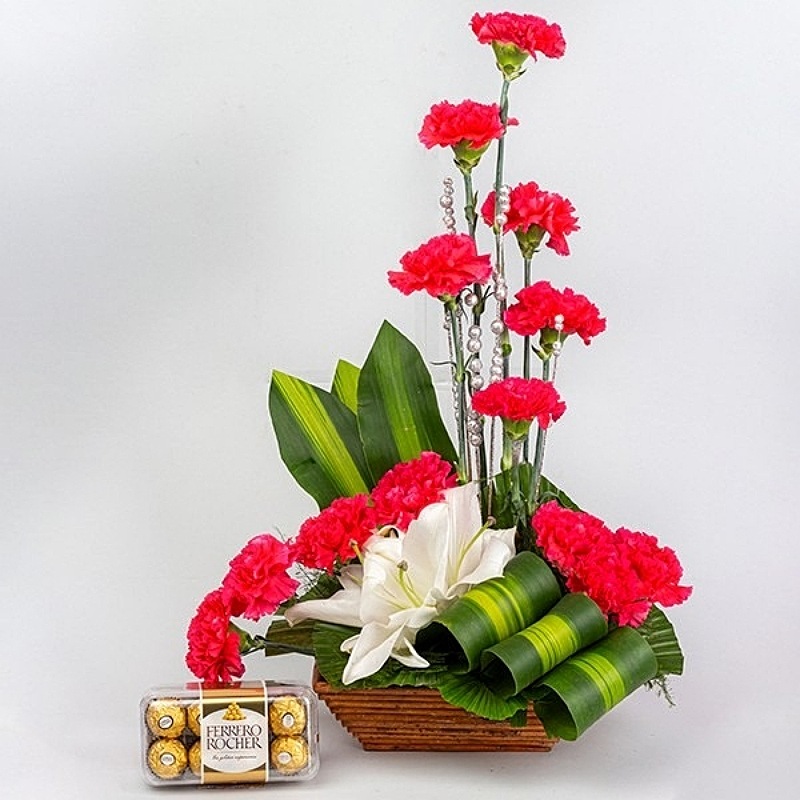 Colourful Blooms Basket With Rocher